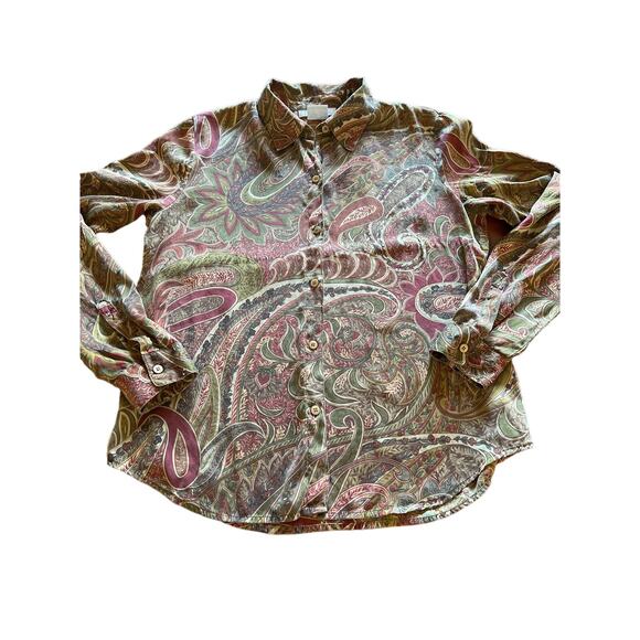 Nine West Vintage Paisley Print Silk Blouse Woman Size 8 Button Up Long Sleeves - Picture 4 of 8